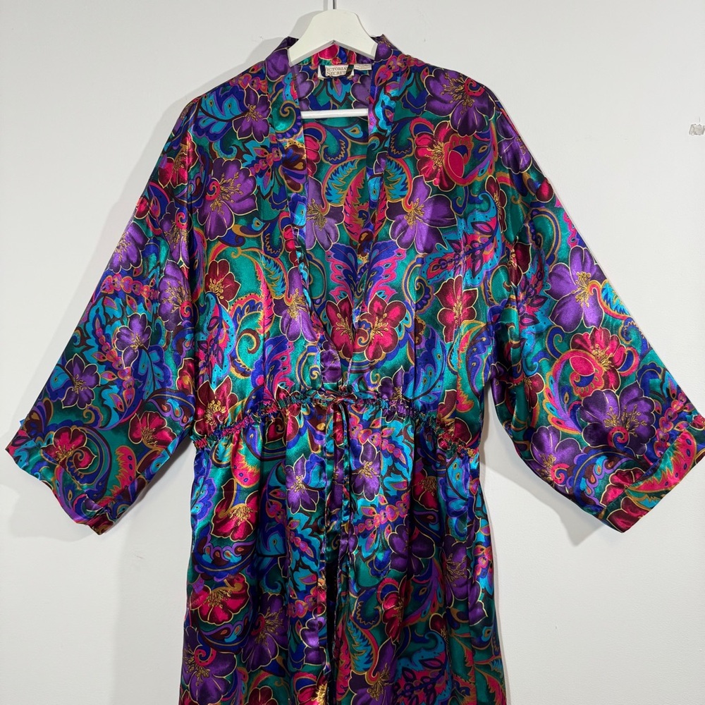 Victoria’s Secret Vintage Satin Floral‎ Robe Kimono Boho M/L